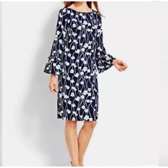 Talbots Dresses & Skirts - Talbots Womens Navy Floral Bell Sleeve Shift‎ Dress Size 6